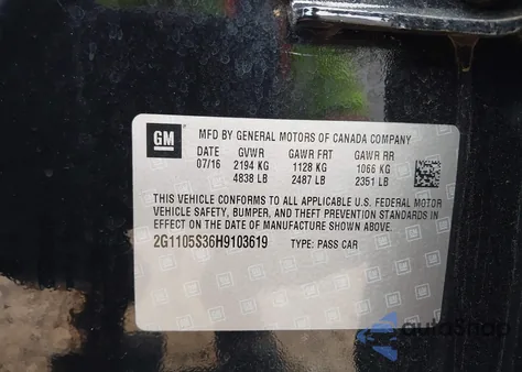 2017 Chevrolet Impala 1Lt z USA, uszkodzony, nr VIN 2G1105S36H9103619